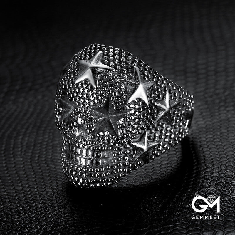 Titanium Steel Spotted Star Skull Ring