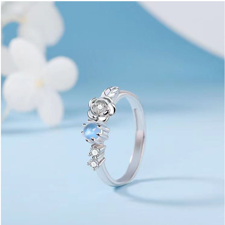 Niche Design Flower Moonstone Ring