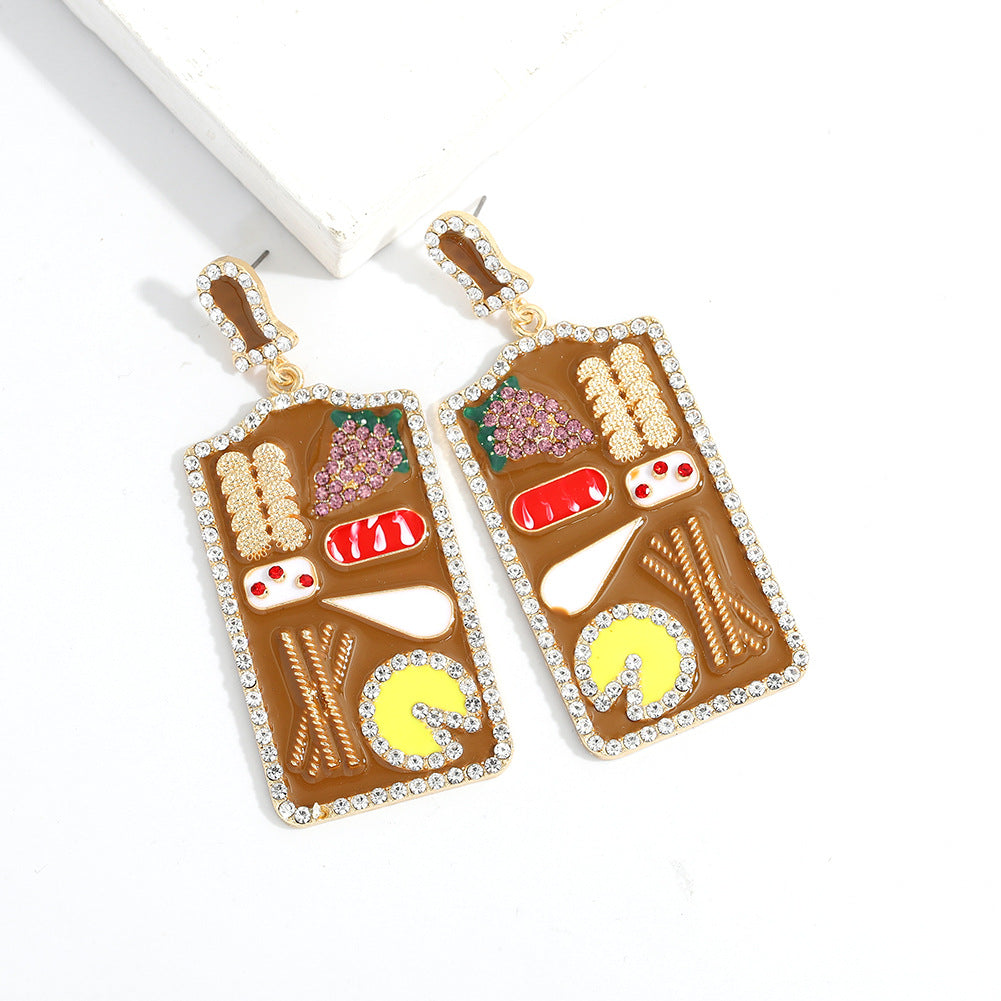 Inlaid Zircon Cartoon Snack Oil Dripping Earrings