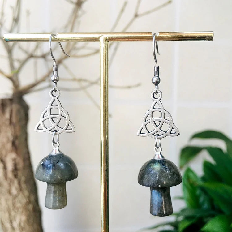 Natural Crystal Stone Cute Mushroom Shape Earrings