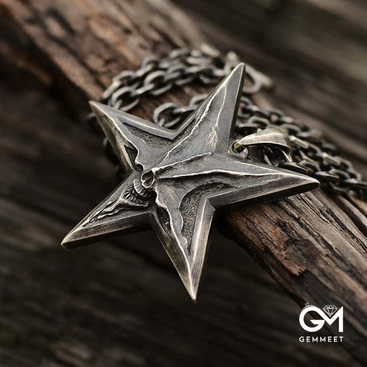 Vintage Pentagram Starfish Skull Necklace