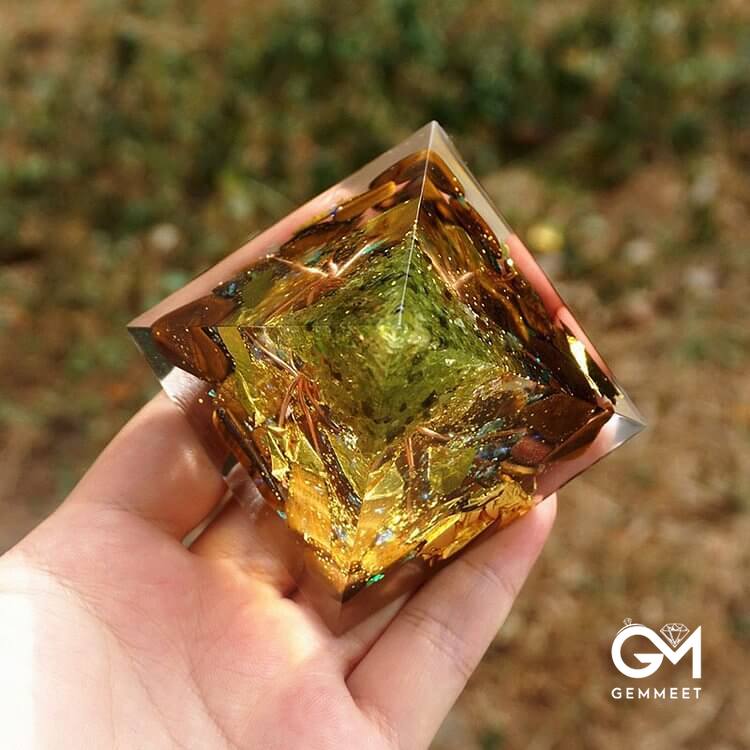 Tree of Life Peridot With Tiger Eye Orgone Pyramid