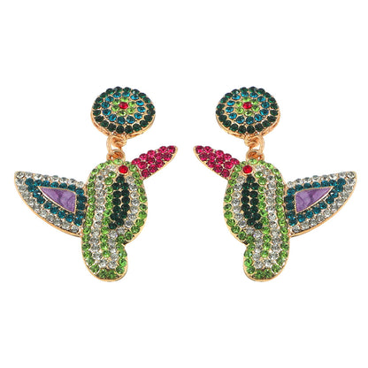 Halloween Colorful Rice Beads and Zircon Design Bird Earrings