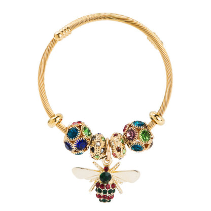 Alloy Gold Adjustable Bee Pendant Bracelet