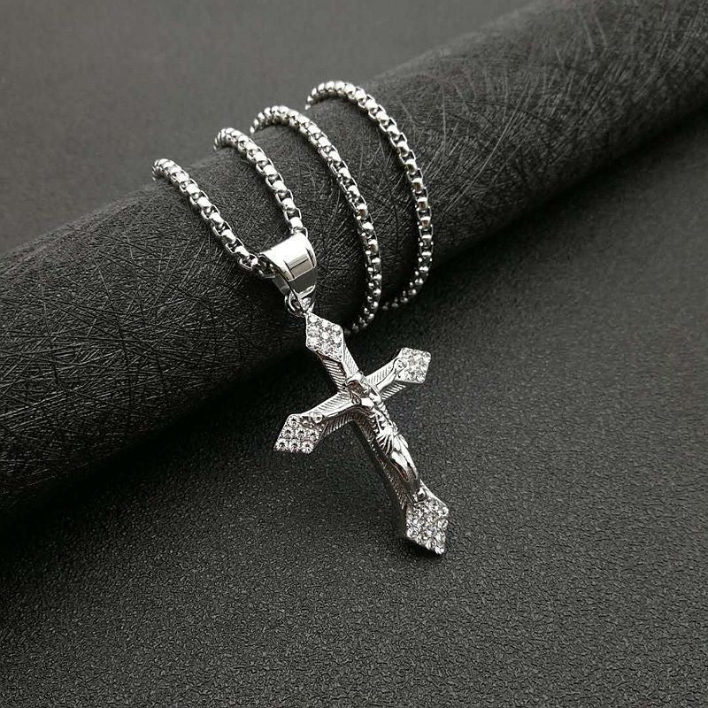 Hip Hop Gold Plated Cross Jesus Pendant with Zirconia