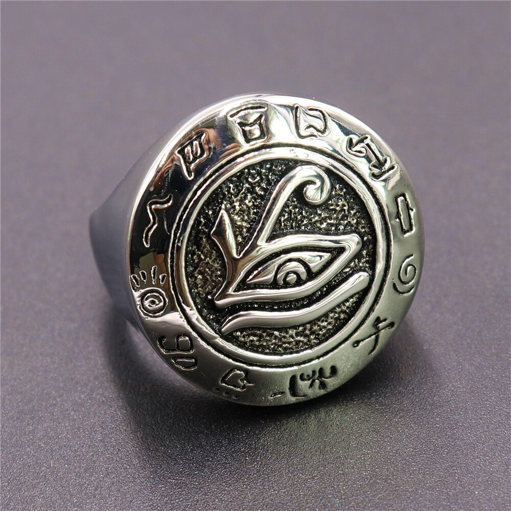 Stainless Steel Round Eye of Horus Ring