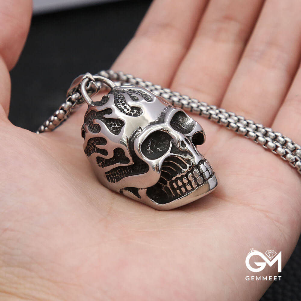 Fire Skull Hip Hop Stainless Steel Necklace