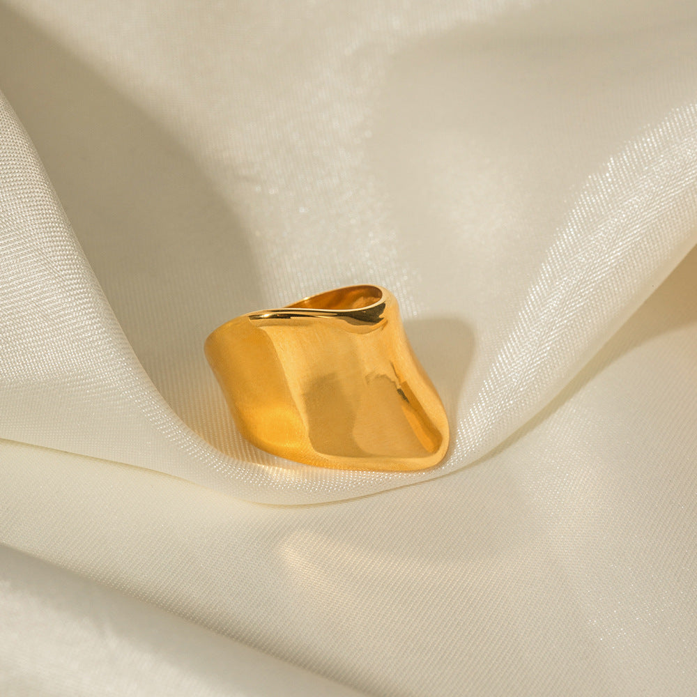 Gold Stainless Steel Minimalist Wide-face Ring