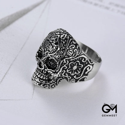 Stainless Steel Sculpted Skull Ring