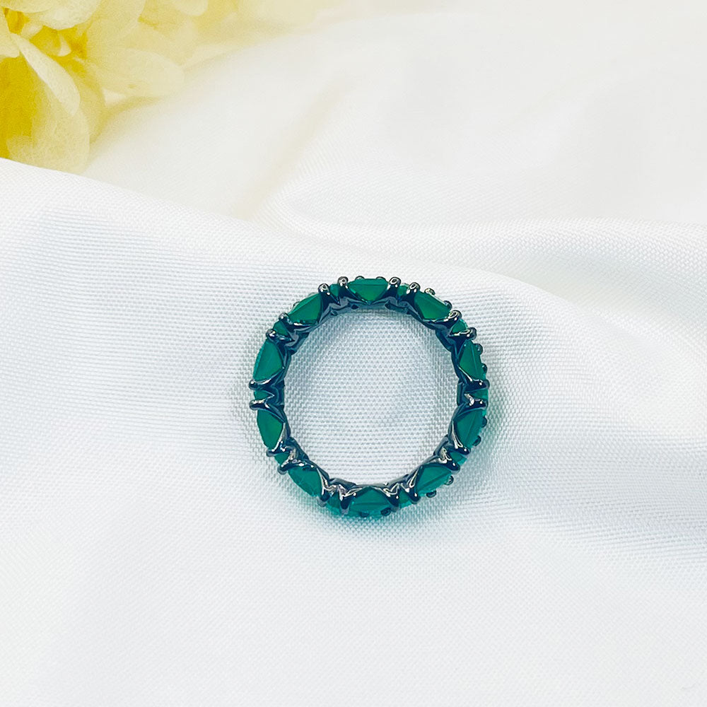 Simple Inlaid Dark Green Zircon Ring