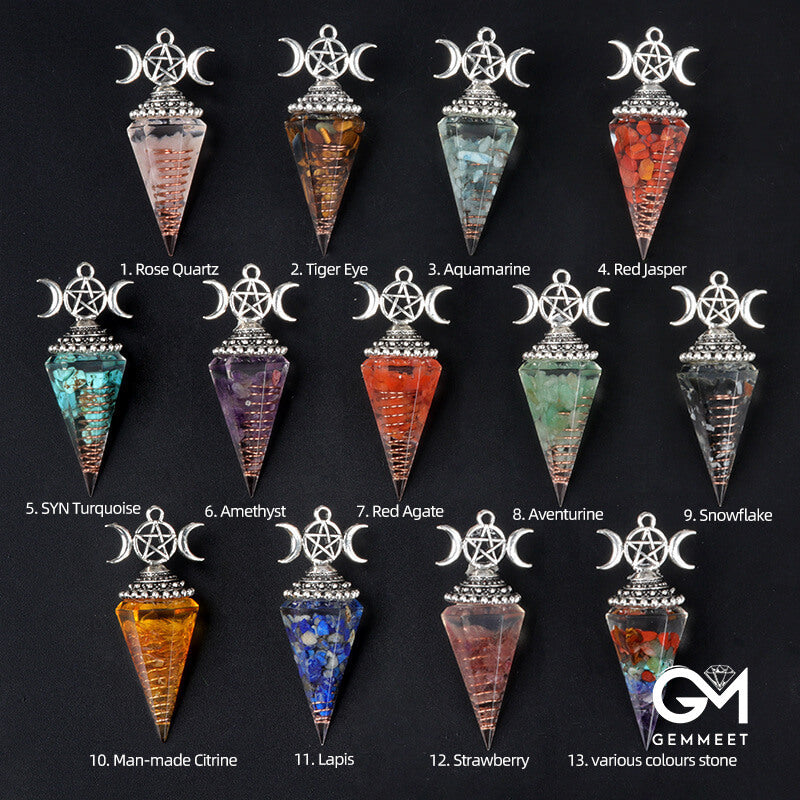 Colored Stone Resin Red Agate Hexagon Cone Spirit Pendulum