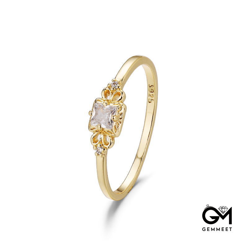 Gold Plated Simple Square Zircon Ring