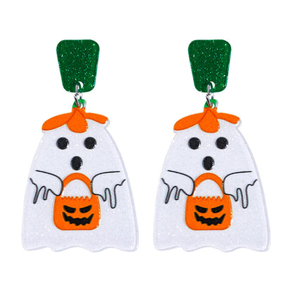 Halloween Cartoon Cute White Ghost Acrylic Earrings