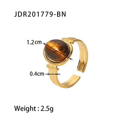 Gold Oval Colored Stone Open Ring