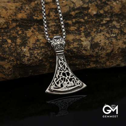 Vintage Titanium Steel Pattern Axe Pendant Necklace