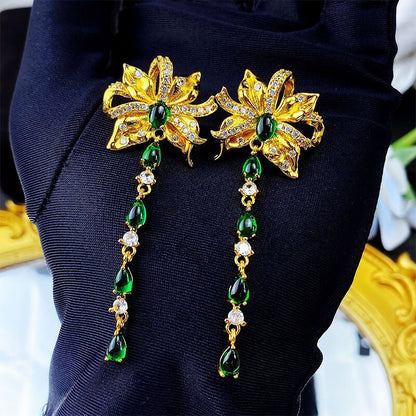 High-quality Imitation Emerald Earrings Super Fairy Bow Long Tassel Earrings