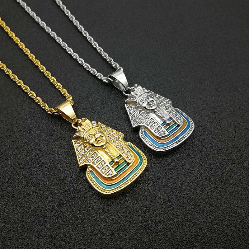 Hip Hop Jewelry Gold Plated Zirconia Egyptian Pharaoh Pendant