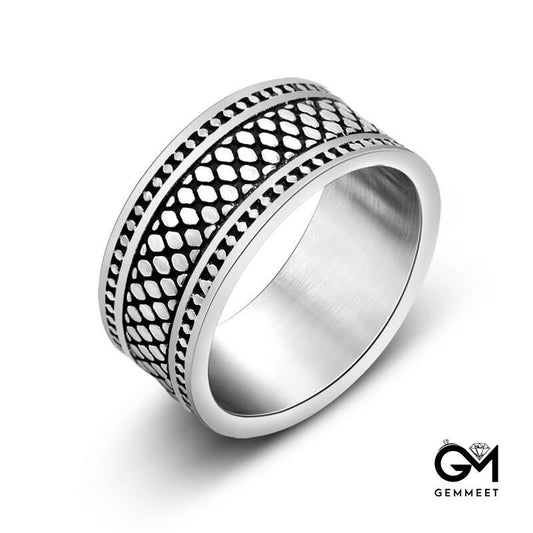 Vintage Titanium Steel Plaid Couple Ring