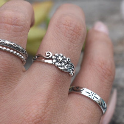 Flower Floral Daisy Silver Ring