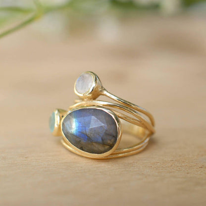 Golden Hollow Moonstone Cocktail Ring