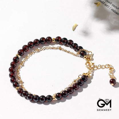 Garnet Beaded Metal Chain Double Layer Bracelet