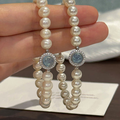 Luxury Aquamarine Pearl Beaded Bracelet