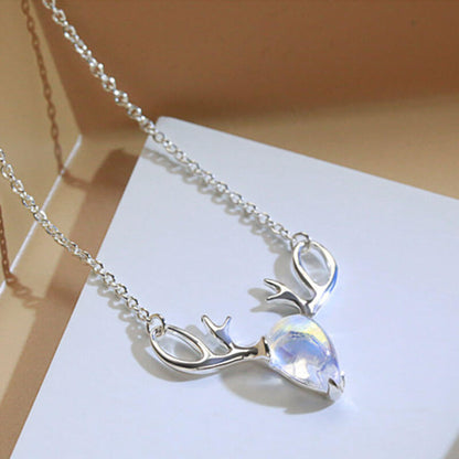 Santa Elk Shape Pear Cut Moonstone Pendant Chain