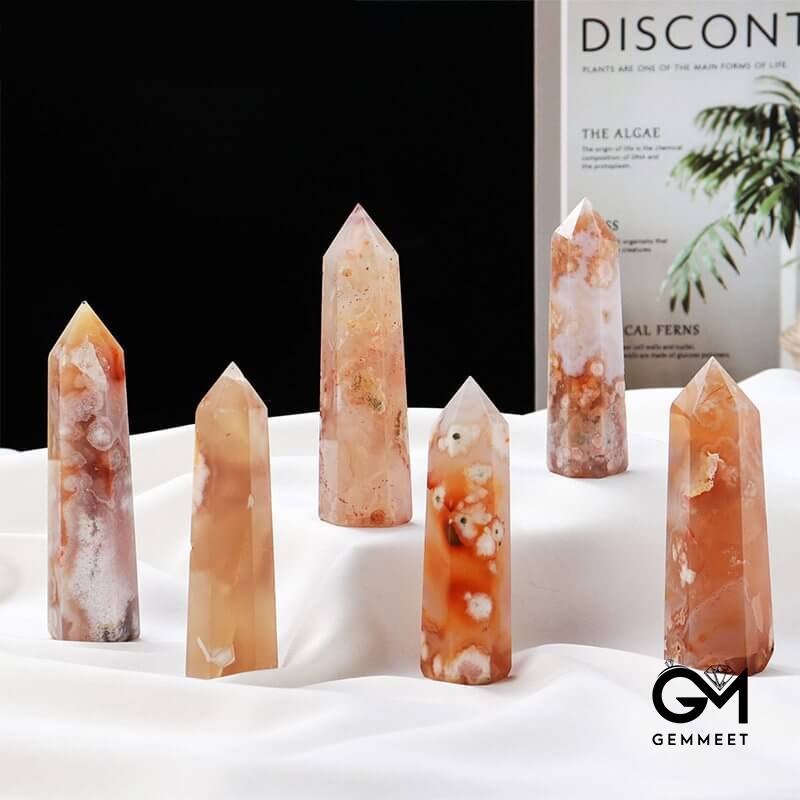 Cherry Blossom Agate Crystal Wands Tower