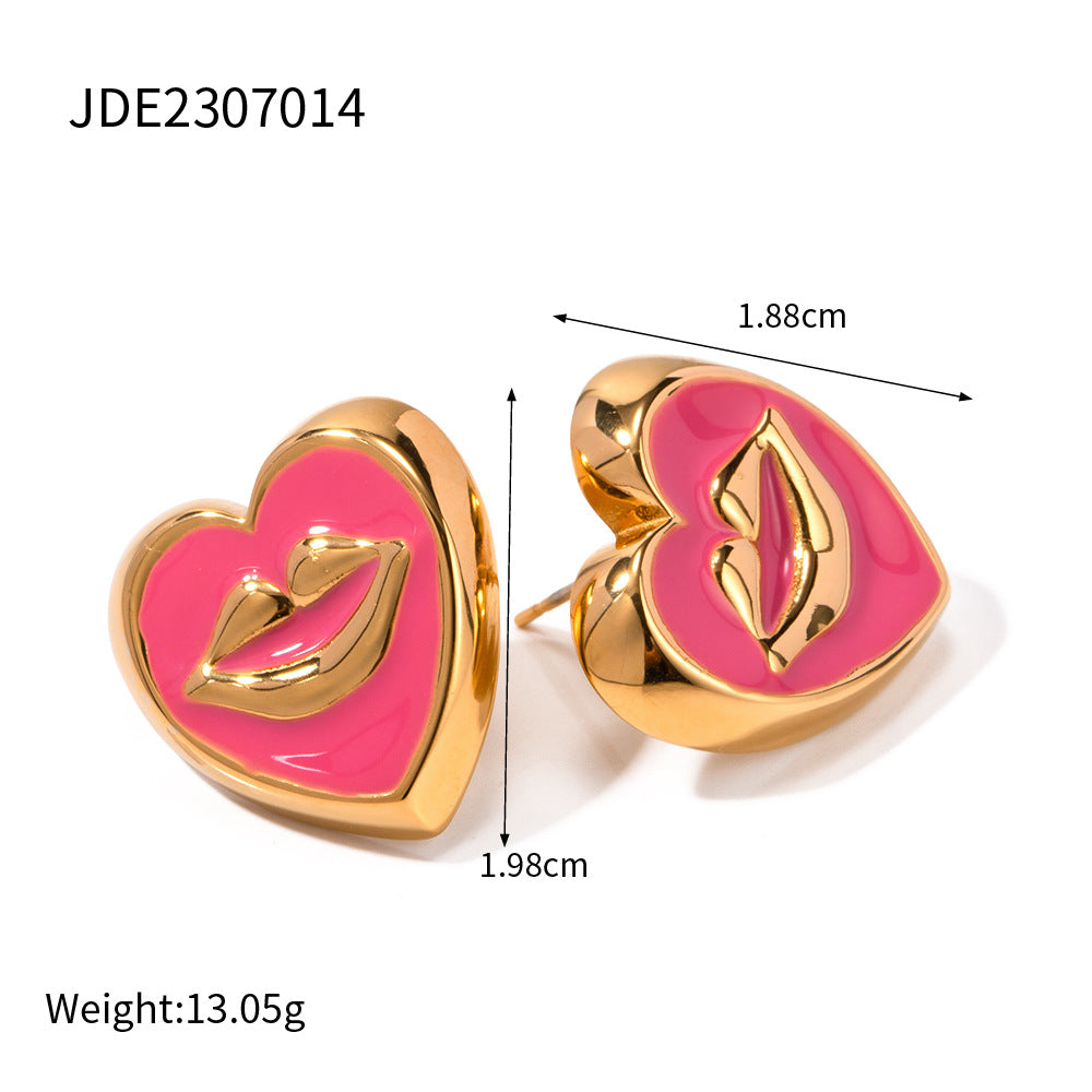 Cute Heart Shape Lip Totem Stud Earrings