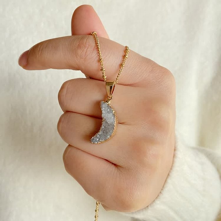 Natural Crystal Crescent Moon Necklace