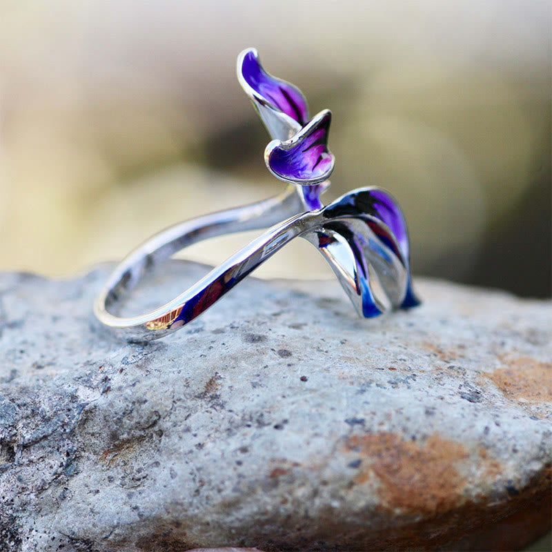 Blue Pink Feather Leaves Ring