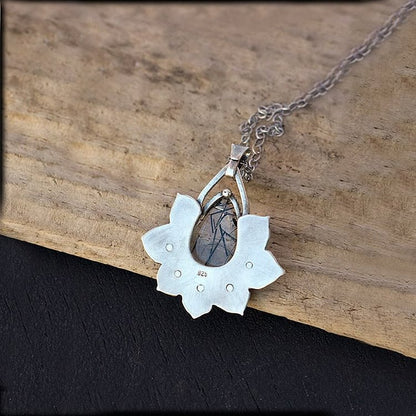 Double Lotus Drop Shaped Cat's Eye Stone Necklace