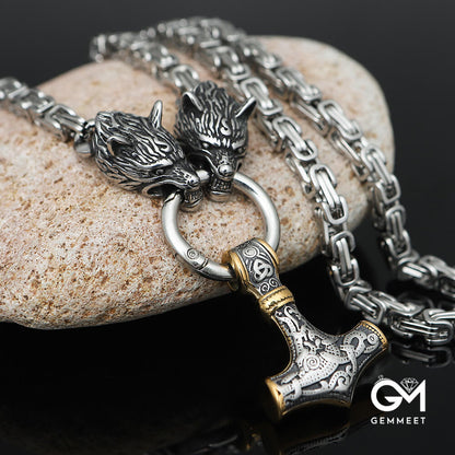 Stainless Steel Alloy Imperial Chain Wolf Head Necklace