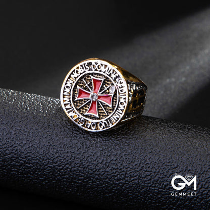 Red Zircon Cross Knights Templar Ring