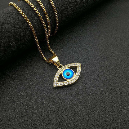 HIPHOP Titanium Steel Gold Plated Inlaid Cubic Zirconia Blue Eye Pendant