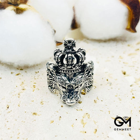 Gothic Crown Man Lion Ring