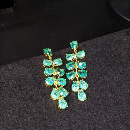 Peacock Green Cracked Diamond Earrings Ice Flower Grape Earrings