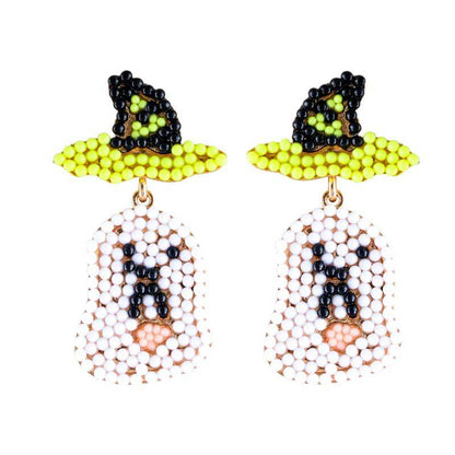 Halloween Little Ghost Witch Hat Stitching Bead Earrings