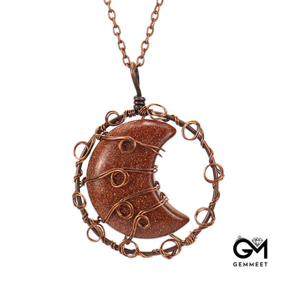 Copper Wire Crystal Moon Necklace