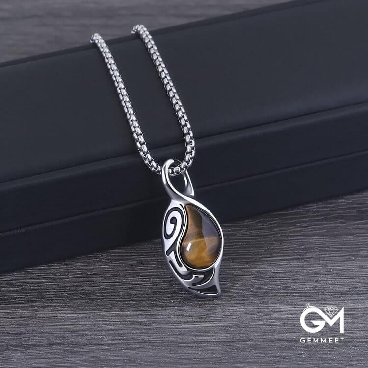 Courage Luck Protection Tiger Eye Titanium Steel Necklace