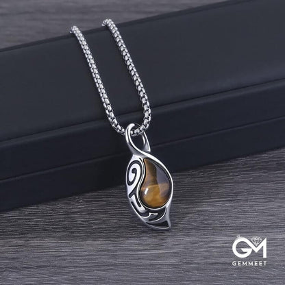 Courage Luck Protection Tiger Eye Titanium Steel Necklace