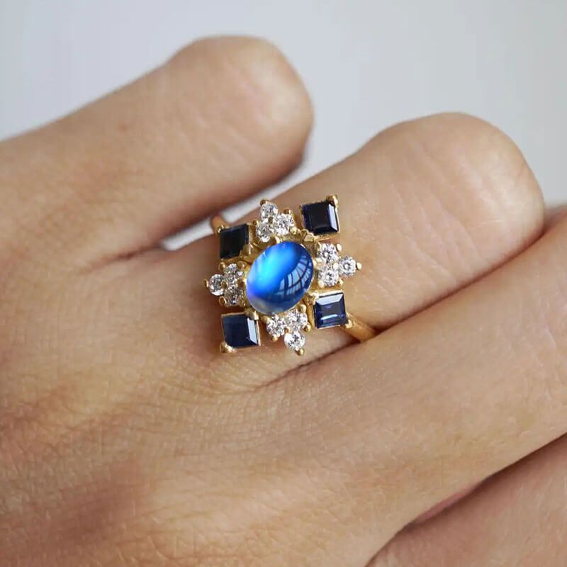 Gold Princess Moonstone Full Stones Ring