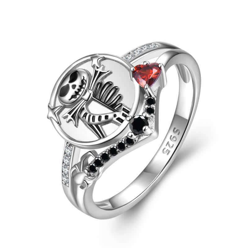 Falling Heart Stamp Skull Skeleton Ring