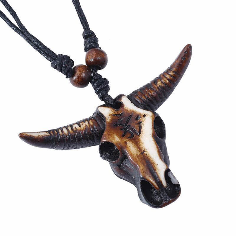 Vintage Resin Bull Head Ethnic Necklace