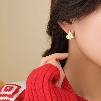 Christmas Tree Stud Earrings Micro-paved Zircon Rotatable Colorful Christmas Gift Snowflake Earrings