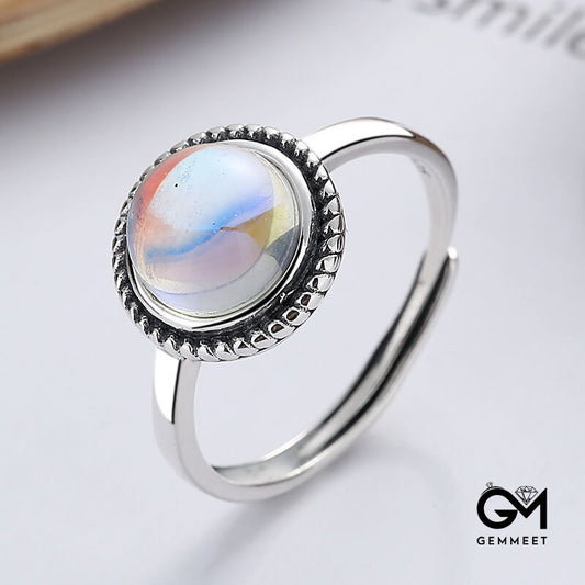 S925 Vintage Moonstone Open Ring