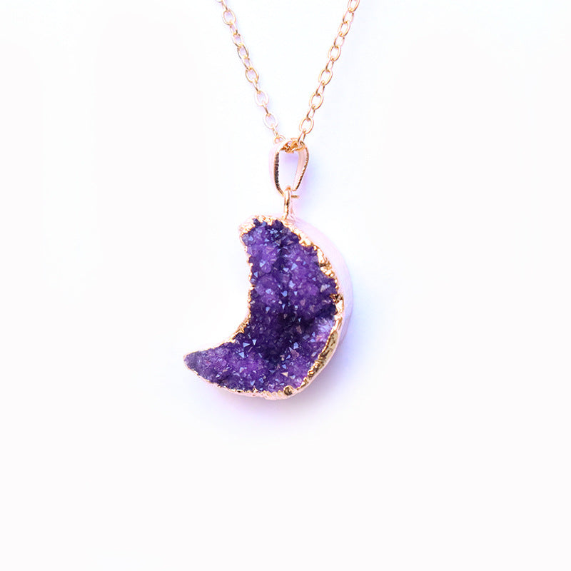 Natural Irregular Moon Shape Color Stone Necklace