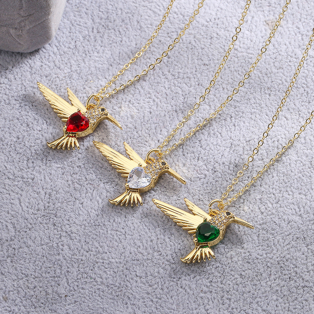 Hummingbird Shape Color Stones Pendant Chain Necklace