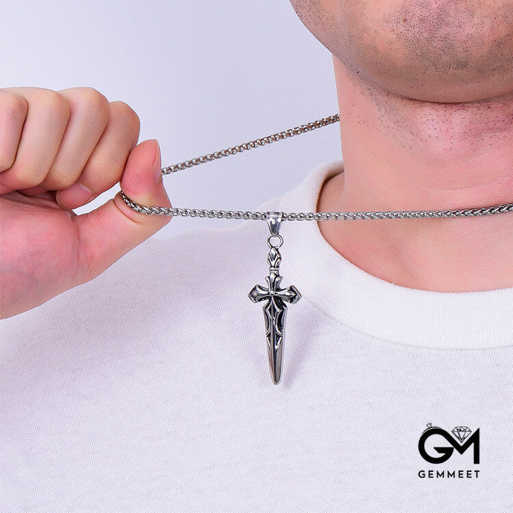 Titanium Steel Cross Sword Necklace for Men