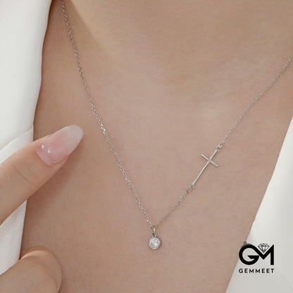 S925 Sterling Silver Simple Cross Zircon Necklace